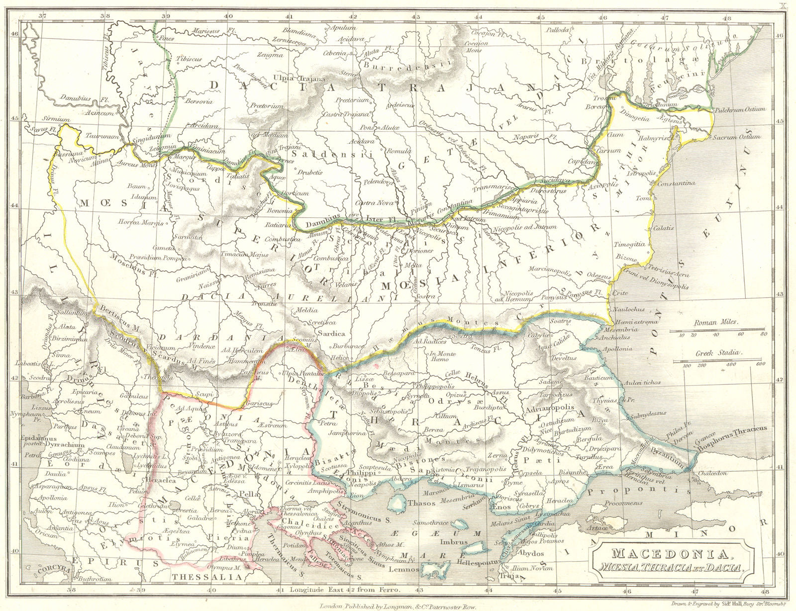 GREECE. Macedonia Moesia Thracia Dacia 1847 old antique vintage map plan chart